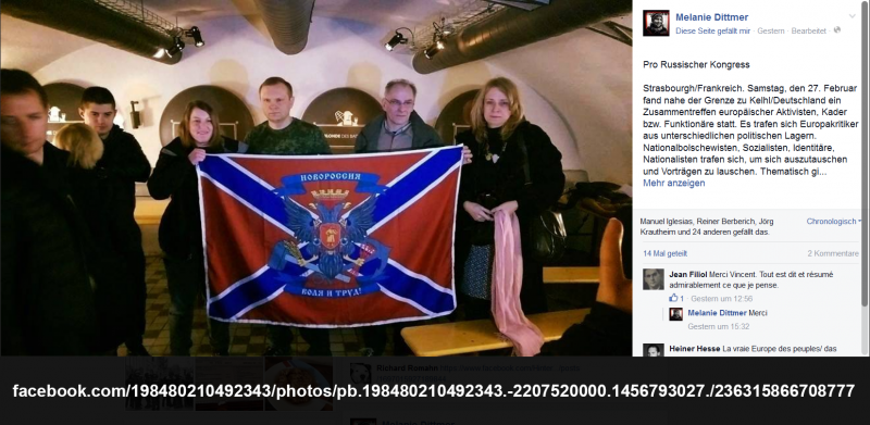 Lesbian nazi militant Melanie Dittmer at pro-Russian/pro-Putin right wingers event in Strasbourg, 27.02.16