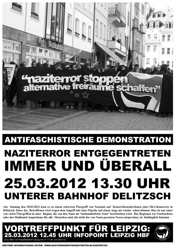 Plakat: Delitzsch: Naziterror entgegentreten – immer und überall