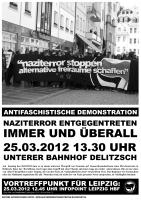 Plakat: Delitzsch: Naziterror entgegentreten – immer und überall