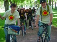The anti-nuclear bike rally lead through the center of Mariehamn