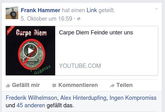 Frank Zunner postet "Feinde unter uns" auf Facebook nach der Enttarnung Roland Sokols als V-Mann