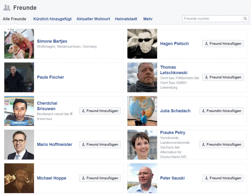 Neben AfDlern finden sich ehemalige GWS Organisatoren unter den Facebookfreunden von Dirk Straten