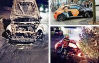  Diese Bilder, die die Herner CDU verbreitet, zeigen Sven Rickerts Auto vor und nach dem Anschlag. FOTO: CDU Herne 