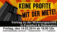 Flyer Vortrag zu der Wohnungspolitik in Frankfurt & Diskussion