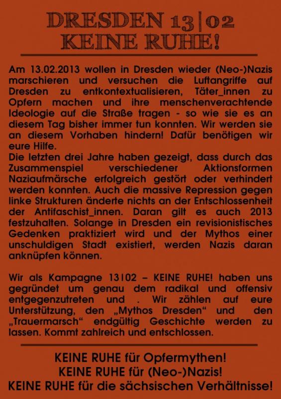 Flyer / DRESDEN 13|02 - KEINE RUHE!