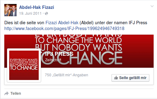 Abdel-Hak Fizazi bewirbt seine Homepage und Facebook-Seite.