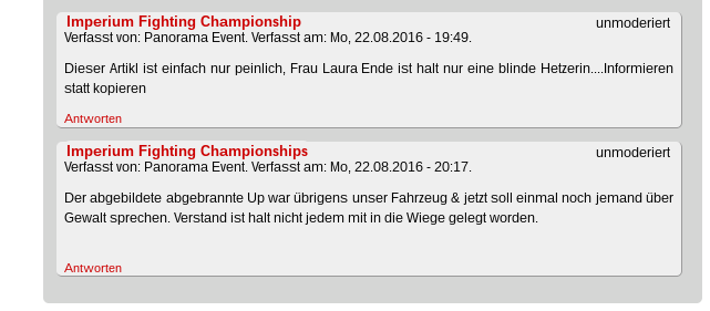 “Panorama Event GmbH” kommentar zu abgebranntem auto in wurzen