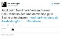 Werbung der FN Kraichgau auf Twitter für Fiedlers Sinsheim-T-Shirt (14.4.2014)