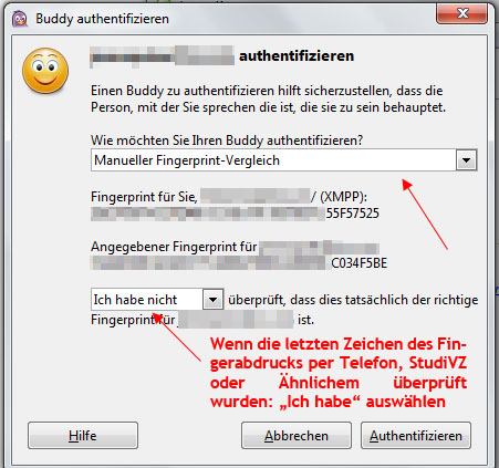 Buddy authentifizieren bei Pidgin mit OTR