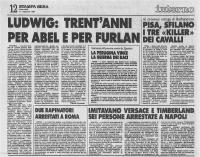 Titel der "La Stampa" vom 11.02.1987 zur Urteilsverkündung: "Ludwig, 30 Jahre für Abel und Furlan"