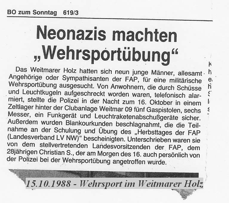 Wehrsport 1988, Pressausschnitte FAP (Azzoncao-Archiv)