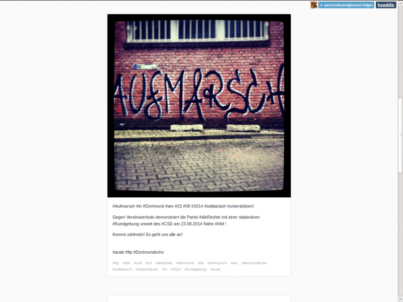 Screenshot von "perestroikaandglasnost.tumblr.com" zur Kundgebung der "Die Rechte" am 23.08.2014 - II