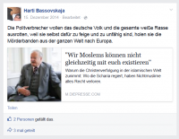 15. Dezember 2014: Bas­sist Jens Hart­mann postet auf Face­book: „Die Polit­ver­bre­cher wollen das deut­sche Volk und die gesamte weiße Rasse aus­rotten“