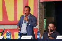 Der Europaabgeordnete der Lega Nord Gianluca Buonanno und der Kultursprecher von CasaPound Italia Adriano Scianca