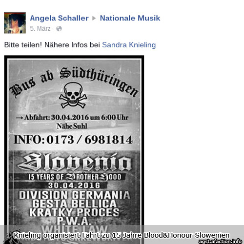 Sandra Lnieling aus Schmalkalden organisiert Busfahrt zu 15 Jahrw Blood&Honour Slowenien