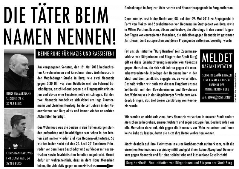 Ingo Zimmermann auf einem Outing-Flyer im Mai 2013 in Burg. Quelle: Indymedia-Linksunten