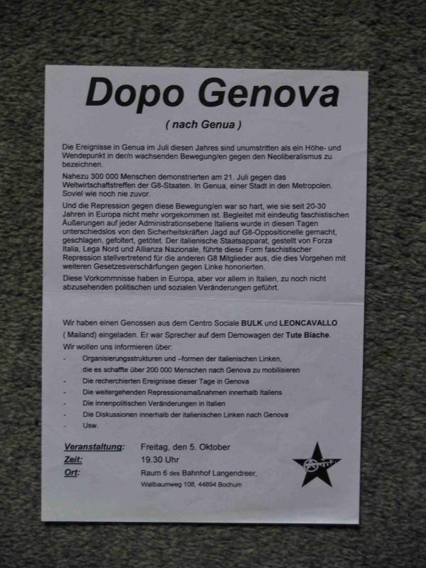 Informations-Veranstaltung mit Mailänder Genossen im Bahnhof Langendreer (05.10.2001)