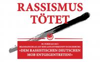 Transpi: Rassismus tötet - Dem rassistischen Mob entgegentreten!