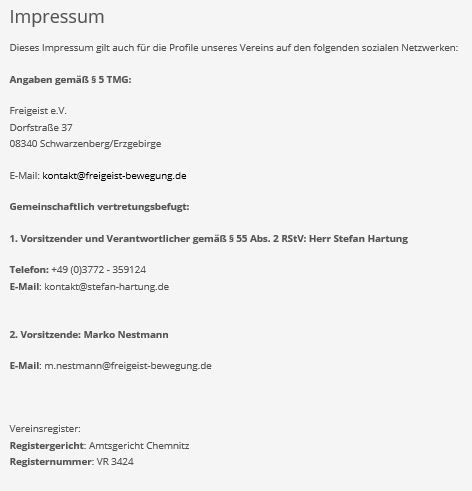 Impressum Freigeist e.V. (Adresse von Jens Döbel)