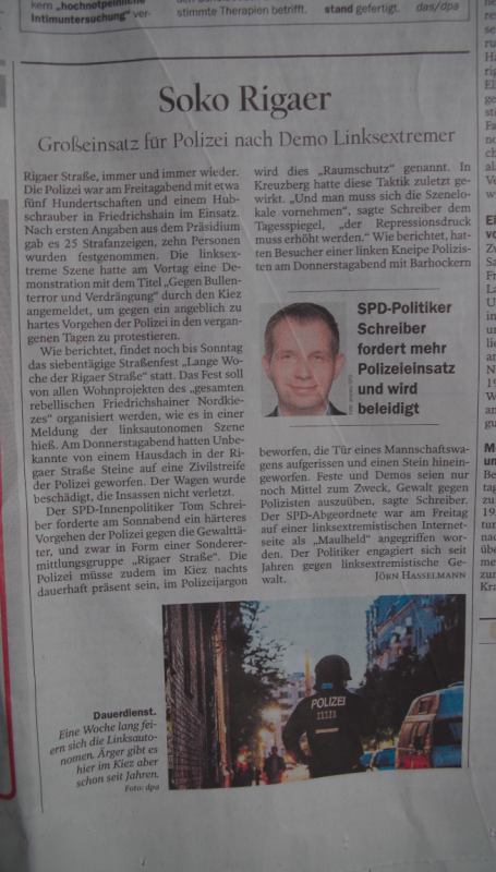 Tagesspiegel 12.7.15 - »Soko Rigaer«