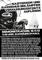 Flyer zur Demo gegen Naziterror, Rassismus und VS in Schwäbisch Hall