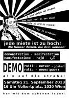 Plakat: "Die Scheiß-Miete ist zu hoch! Jede Miete ist zu hoch!" - Demo 21.9. 