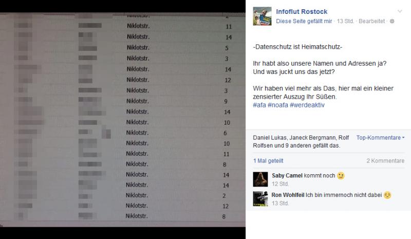 Von Neonazis veröffentlichte Adressliste von Anwohnern (Verpixelung: Störungsmelder) © Screenshot
