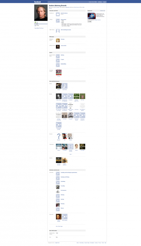 "offizielle" Facebook Fälschung der Seite von Anders-Behring-Breivik