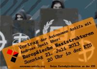 Infoveranstaltung mit Andreas Speit am 21.07.2013 über europäische Nazistrukturen in der KTS Freiburg (Flyer Vorderseite)