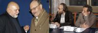 Erstes Foto: Geydar Dzhemal und Claudio Mutti. Zweites Bild: Aleksandr Dugin und Israel Shamir. Florian-Geyer-Klub-Treffen, 17. Oktober 2011, Moskau