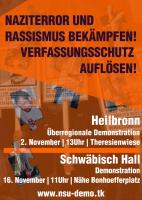 Plakat zur Demo gegen Naziterror, Rassismus und VS in Schwäbisch Hall