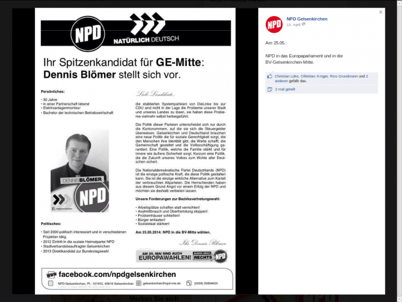 Screenshot, Dennis Blömer, NPD Gelsenkirchen, der Schwager von Andre Zimmer