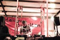 One of the DJs on one of the sound trucks at a night demo in Mainz, Germany.