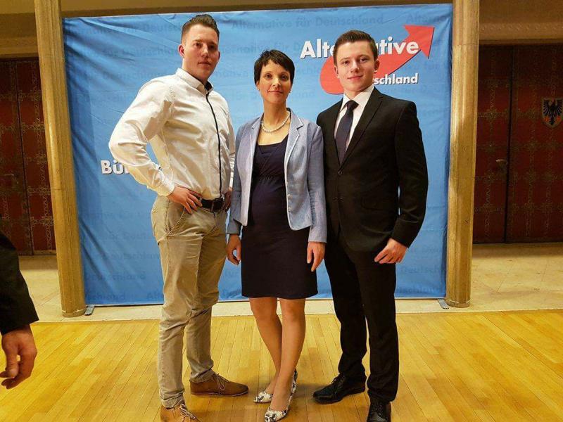 Marcel Winkin (IB Münster), Frauke Petry und Alexander Leschik (JA Münster)