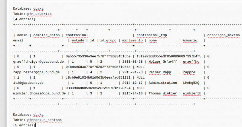 Screenshot von SQL-Dump von Generalbundesanwalt.de