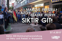 Keine AfD-Wahlkampfveranstaltung mit Petry und Pretzell am 27.4.2017 in Wuppertal!