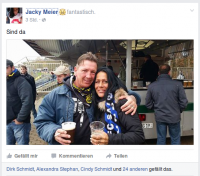 v.l.: HoGeSa - Aktivist Andreas Kraul mit Jacqueline Süßdorf im Stadion Ludwigspark
