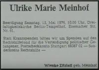 Todesanzeige Ulrike Meinhof