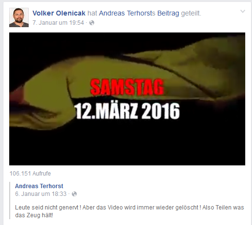 Werbung für die Nazidemo, die am 12.03.16 in Berlin stattfand