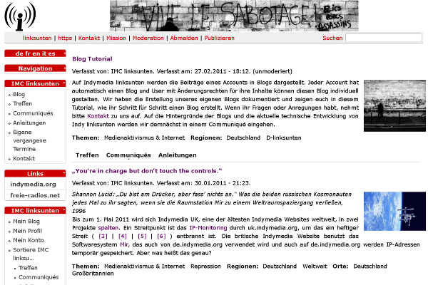 Screenshot blog page