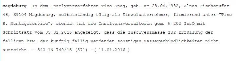 Öffentliche Insolvenzbekanntmachung: Daniel Jänicke