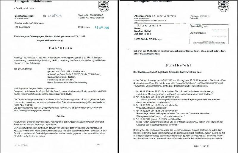 Durchsuchungsbeschluss gegen Keitel wegen Hasskommenaren