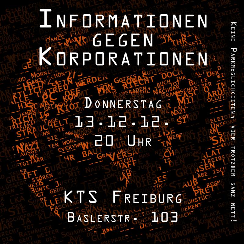 Informationen gegen Korporationen, 13.12.2012, 20 Uhr, KTS Freiburg