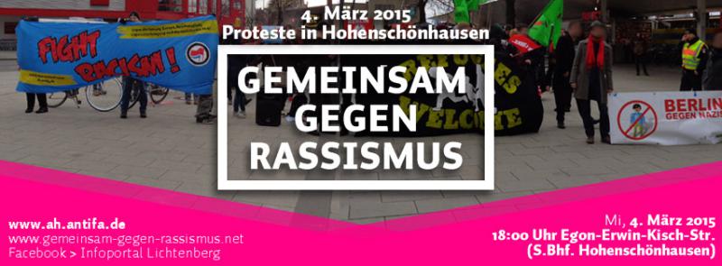 Banner: Am 04. März nach Hohenschönhausen – Es gibt keen ruhigen Randbezirk!