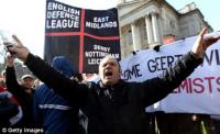 English Defence League members (above and below) were also out in force to stage a demonstration in support of Wilders