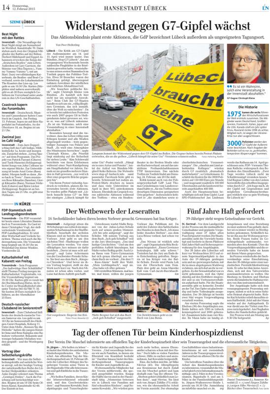 12.02.2015, Lübecker Nachrichten - Seite 14