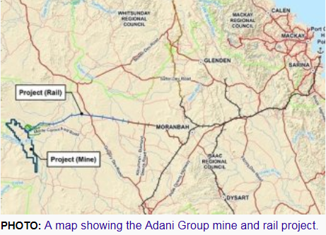 Adani mine and rail map