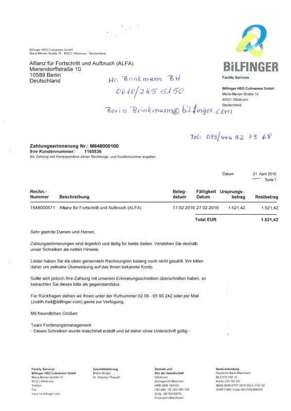 Miete Bilfinger - Februar 2016