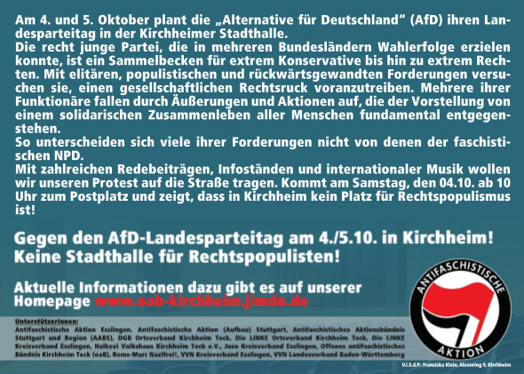 Flyer gegen den AfD-Landesparteitag in Kirchheim/Teck - hinten