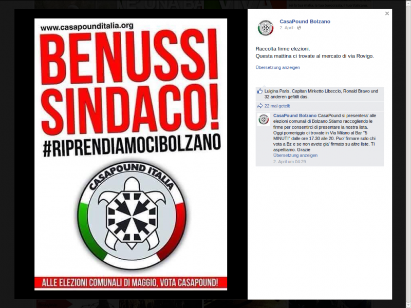 Allianz CasaPound Italia und Unitalia, Kommunalwahl Bozen 2015